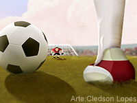 A ilustra��o de um jogador que vai chutar a gol e mostra o goleiro l� no fundo da ilustra��o