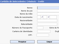 Foto de uma formul�rio para preencher sobre antecedentes 
criminais