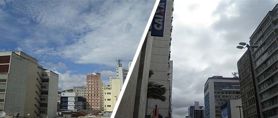 Montagem com fotos de dois momentos do tempo em
Juiz de Fora na manh? de 30/04/2008