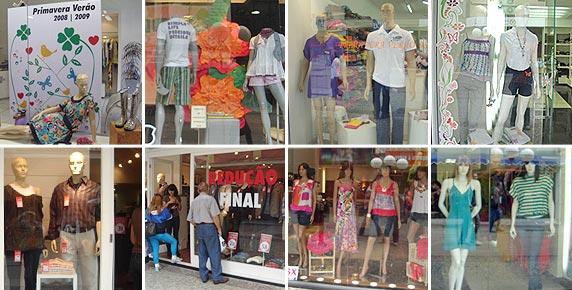 Montagem de fotos de vitrines com roupas
de ver?o e de inverno