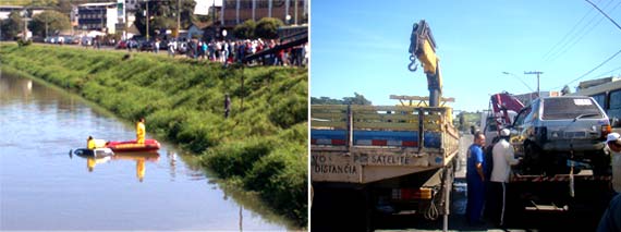 Operação para retirar carro do rio