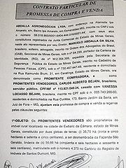 Foto: ACESSA.com Foto do contrato de compra e venda da Fazenda de Bejani