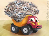 Foto de um caminh?o de entulho superlotado