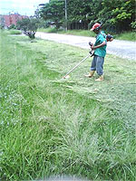 funcionário do condomínio fazendo a capina