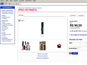 Imagem de tela do computador mostrando site vendendo spray de pimenta