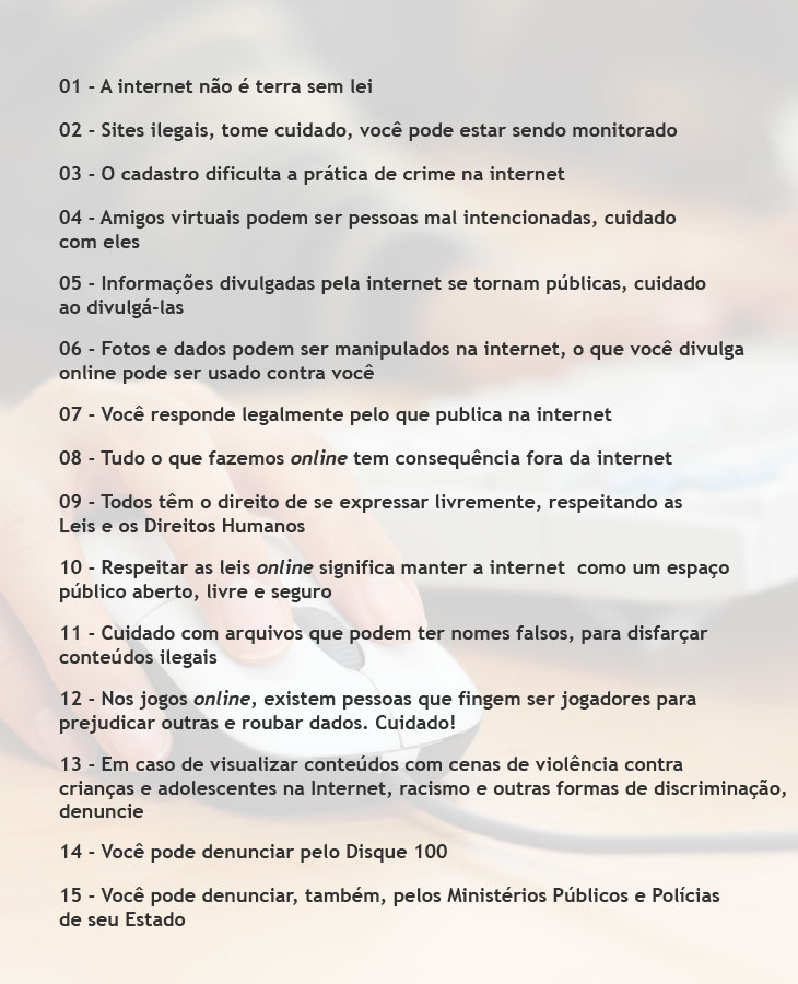 Fonte: Cartilha Saferdicas Regras para uso da internet de forma segura