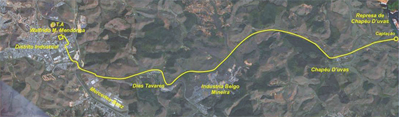 Foto/Imagem: Divulgação/Cesama imagem com o trajeto da adutora