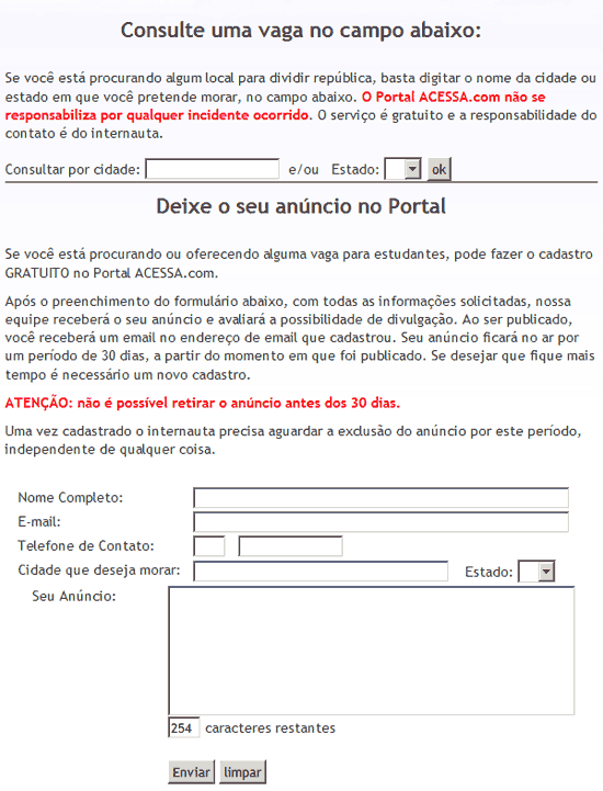 Foto da p?gina de Vagas em Rep?blica