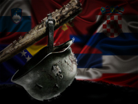 Bandeiras de v&aacute;rios pa&iacute;ses com armas em alus&atilde;o ao filme Bastardos Ingl&oacute;ria