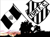 imagem simulando uma batalha, em que a bandeira do Tupi está sendo afixada