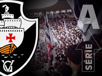 foto da torcida, do escudo do Vasco e uma seta indicando que o time subiu para a s&eacute;rie A