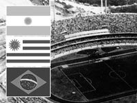 Estádio de Futebol e a bandeira de três países