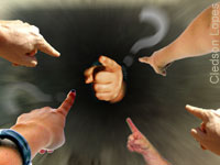 Ilustra??o de v?rias m?os apontando o dedo indicador