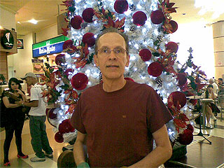 Falconi e no fundo da foto uma &aacute;rvores de Natal