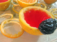 Foto de detalhe da gelatina na laranja
