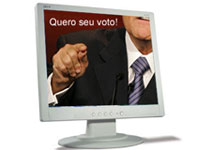 Foto de uma tela de computador com uma imagem de um homem apontando o dedo e escrito quero seu foto acima