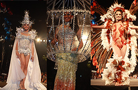 Foto dos trajes t&iacute;picos de tr&ecirc;s misses